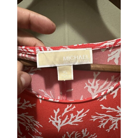 Michael Kor Coral Pink Print Sleeveless Shift Dress Size XL Front Tie Ruffled - Picture 2 of 5